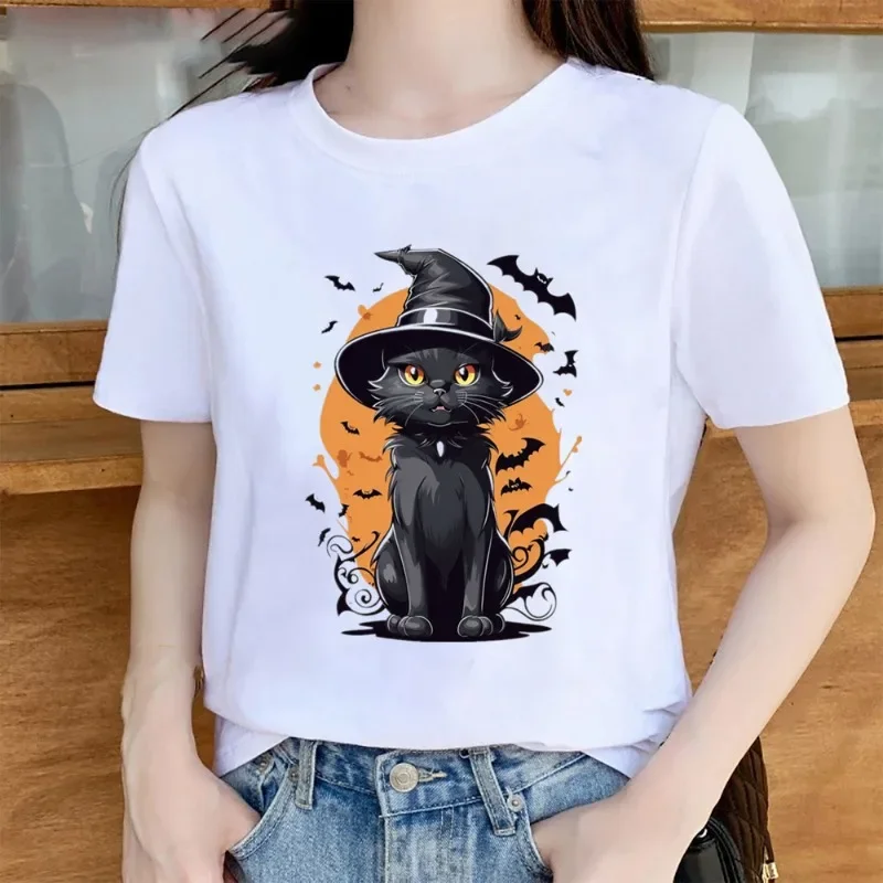 

Christmas Round Neck Short Sleeve T-shirt Printed Cat Everything Casual Women Women Clothing Graphic T Shirts Harajuku