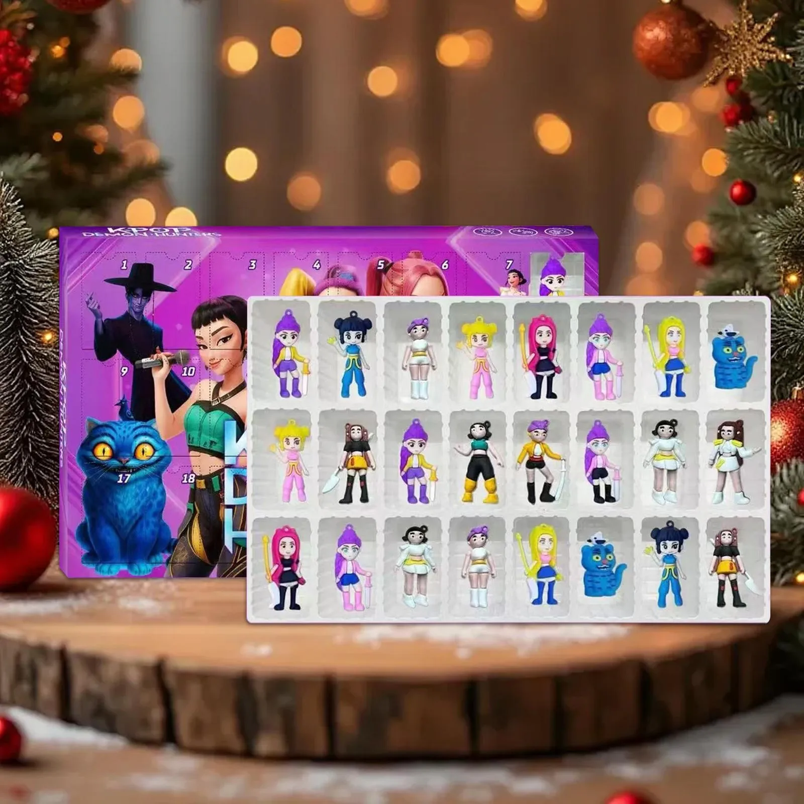 Calendrier de l'Avent Demon Hunters avec porte-clés surprise de 24 jours, boîte de calendrier de compte à rebours de Noël Kpop Anime, cadeau unique pour les fans