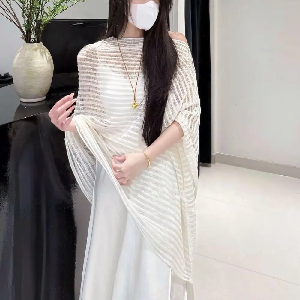 

Новая свободная полая вязаная накидка нестандартной формы, однотонный топ на плечах, повседневный пуловер, осень-зима