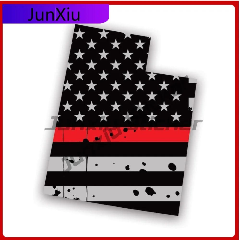 

Cool Minimalist Distressed Utah State Shaped Subdued Us Flag Thin Red Line Sticker Uv Protected Decalsfire Firefighter