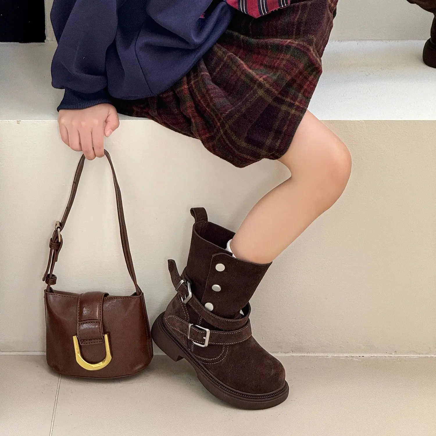 Girls Soft Sole Fashion Ankle Boots Vintage British Style Autumn and Winter Cotton Footwear for Kids