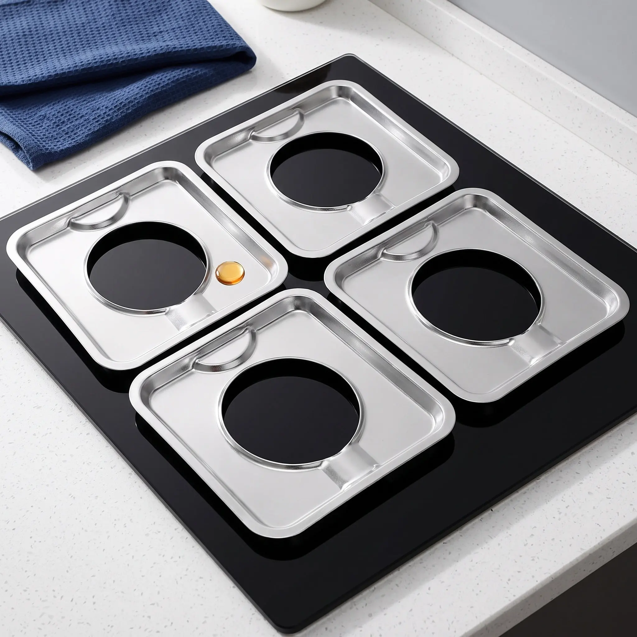 4Pcs Square Gas Stove Oil Drip Tray Spill Catcher 19Cm Removable Drip Pan Protector Burner Cover Lightweight Easy Clean