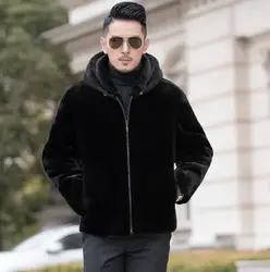 New Fashion Autumn Winter Men's Faux Fur Coat Fashion Slim Clothing black Warm Coat Casual Male Zipper Hooded Jacket M-5XL