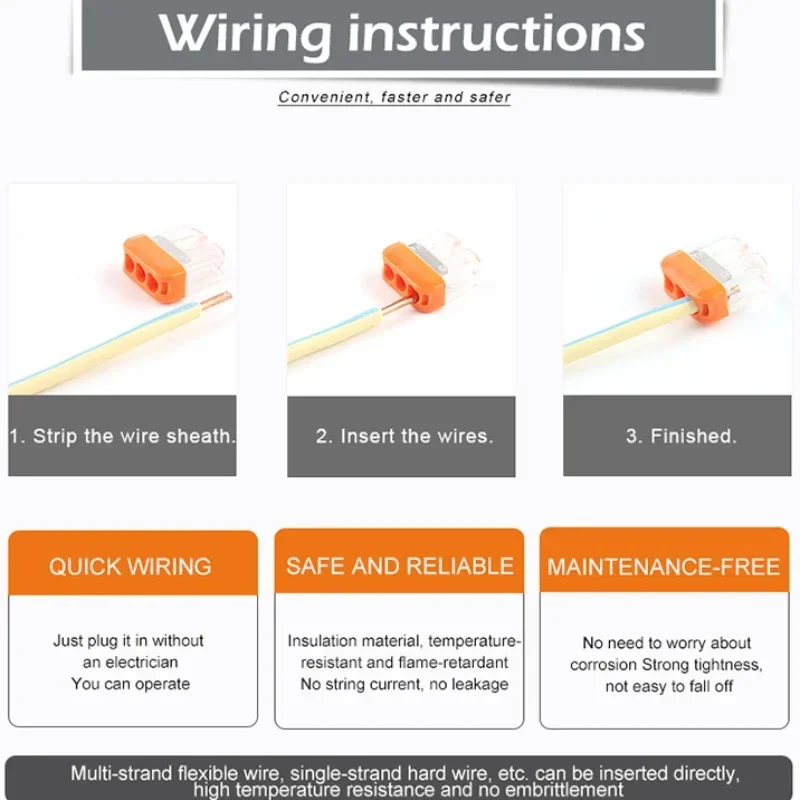 DIY 2/3/5 Pin Mini Conductor Fast wire Connector splicing Terminal Block Universal Compact Push-in Wiring Connector AWG 20-14