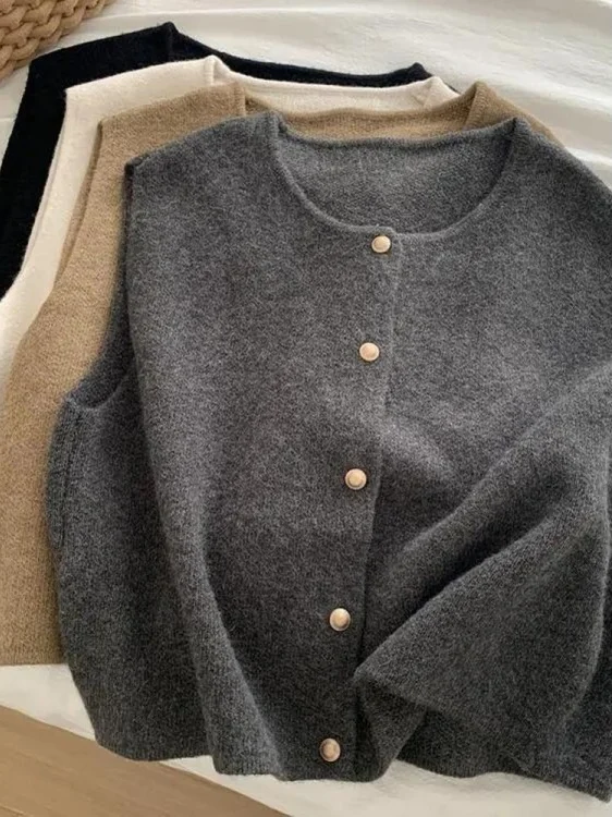 

Модный вязаный жилет-топ для женщин с круглым вырезом, простая многослойная одежда, весна 2026, дышащая повседневная верхняя одежда