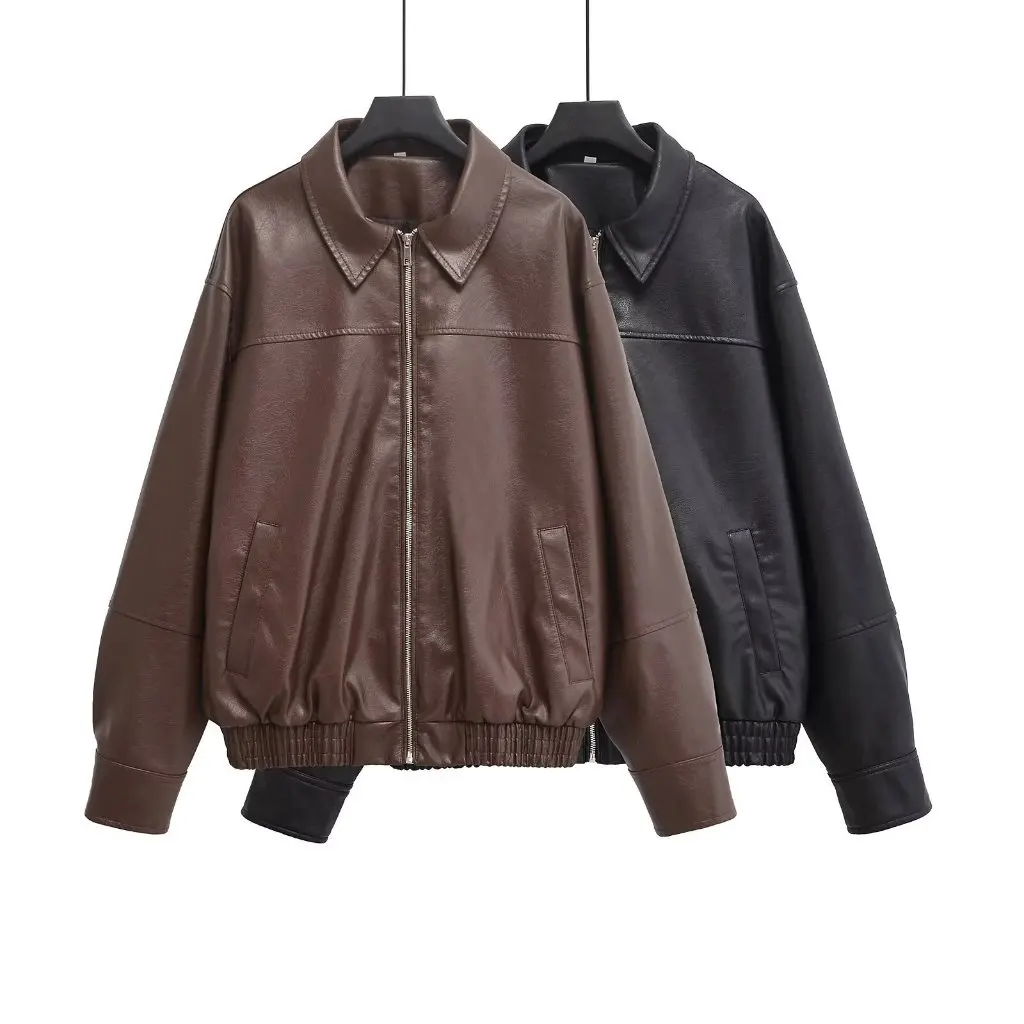 여성용 신상 패션 조커 PU 가죽 재킷 도매 공급