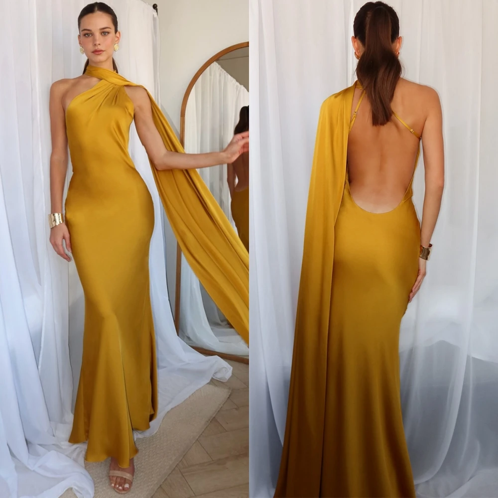 

Customized Simple Halter Evening Dress and Formal Satin Special Occasion Gowns and Temperament Lace Up Back Cocktail Dresses