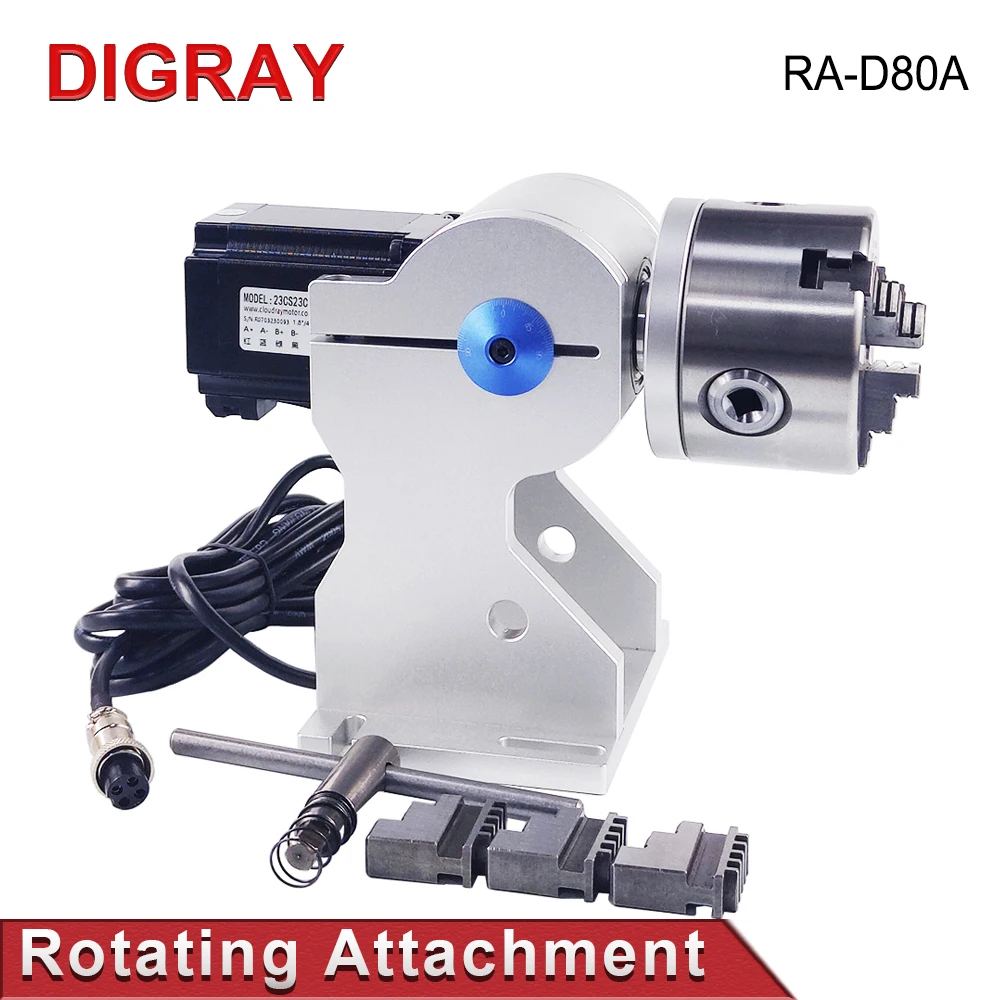 DIGRAY Rotary Attachment Diameter 80mm Device Fixture Gripper Three Chuck Rotary Worktable for Laser Marking Parts Machine