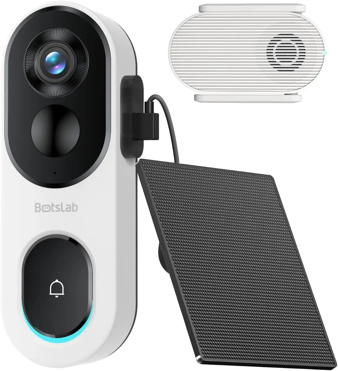 

2K Wireless Doorbell Camera with Solar Panel, Head-to-Toe View, No Monthly Fee, 2-Way Audio, Human Detection