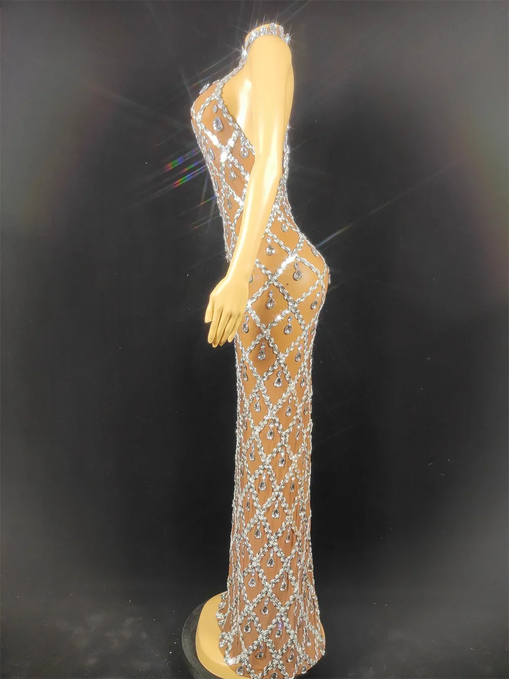 Vestido de lentejuelas de diamantes de imitación brillantes para mujer, vestido de noche para baile de graduación, vestido de cumpleaños transparente para cantante de actuación, vestido de anfitrión de Club Sexy