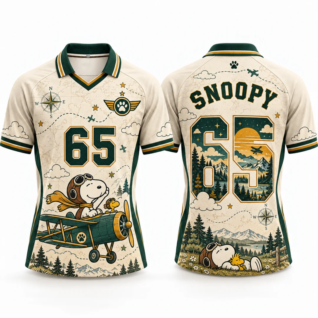 Men Vintage Snoopy Pilot Soccer Jersey 65# Short Sleeve V Neck Football Shirt Retro Aviation Map Graphic Sports Kids Tee