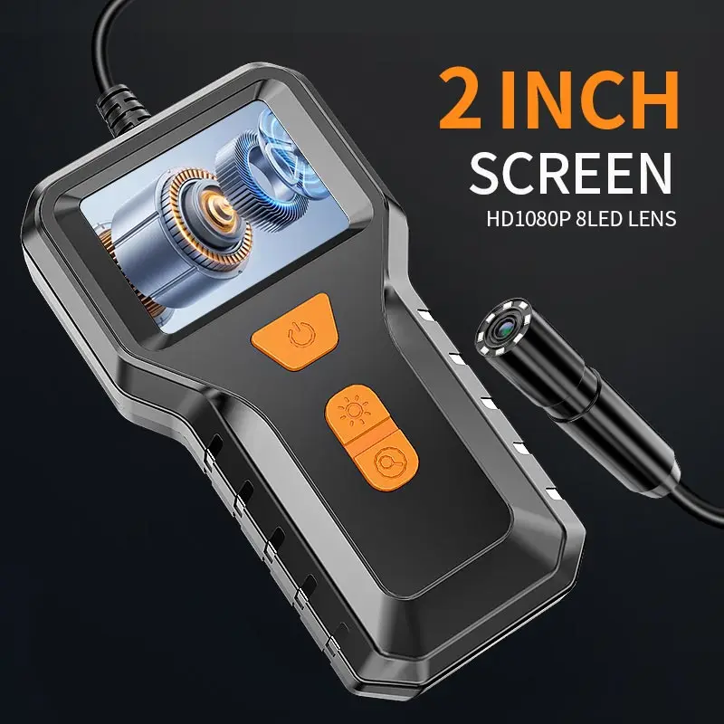 Industrial Endoscope Camera with Light HD 2 Inch LCD IP67 Waterproof Inspection Borescope Camera Semi-Rigid Cable for Pipe Car