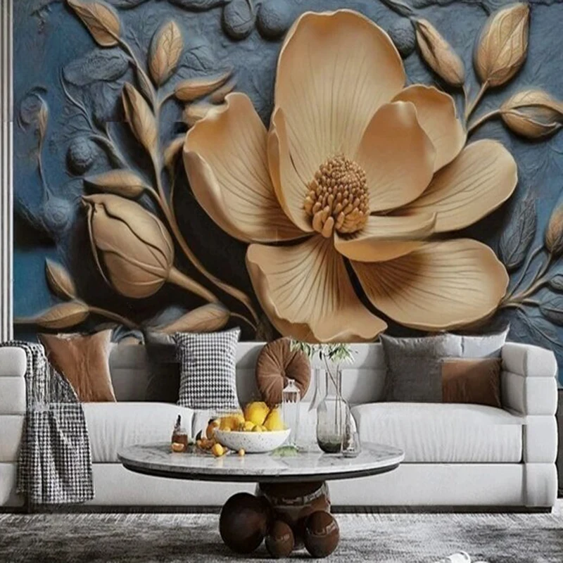 

MU8885 Golden Modern new Chinese-style light luxury flower relief TV sofa background wall paper mural