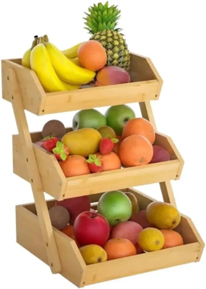 

Бамбуковая подвесная корзина для фруктов, 3-ярусная подставка для хранения на кухне