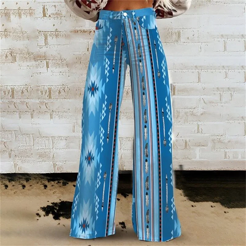 2026 New women's trendy wide leg pants, 3D love printed american retro fashion high street wide leg pants