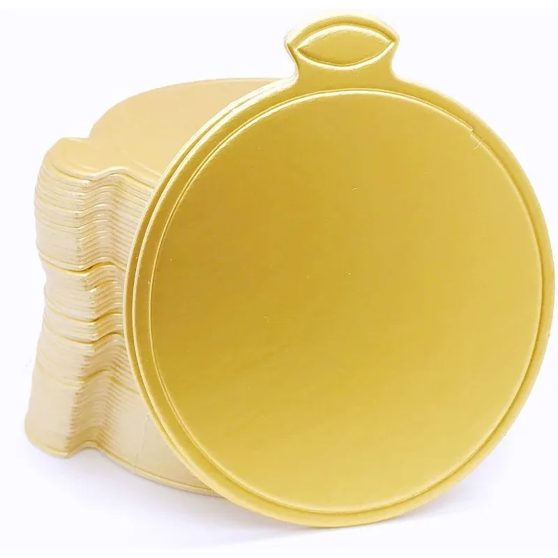 100pcs Mini Cake Boards 8cm Mini Round Cardboard Mousse Cupcake Base for Cake Dessert Golden