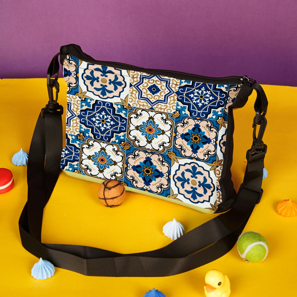 1pc Fashion Crossbody Bag Blue And White Moroccan Tile Pattern Print Shoulder Bags For Women Travel Shopping Daily Use Casual St