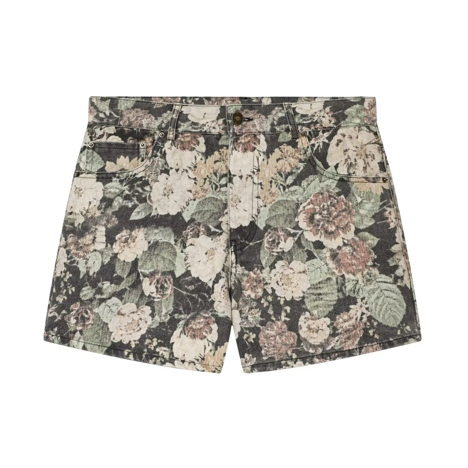 

WMXZ Summer New Casual Floral Print Button Zipper mid Waist Commuter Style Shorts Women's Straight Leg Pants Natural Waist