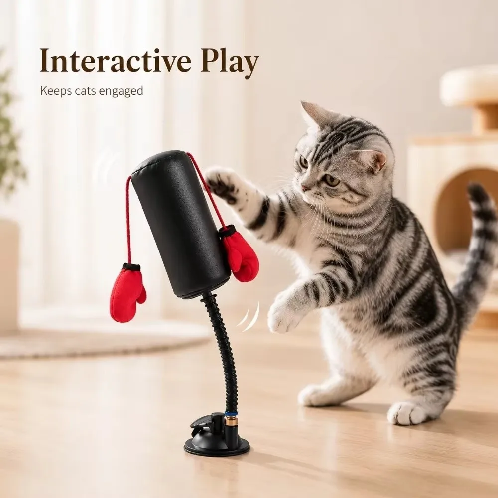 Suction Cup Base Cat Boxing Toy Spring Loaded Self-standing Cat Punching Bag Bite Resistant Scratch Resistant Speed Bag Toy