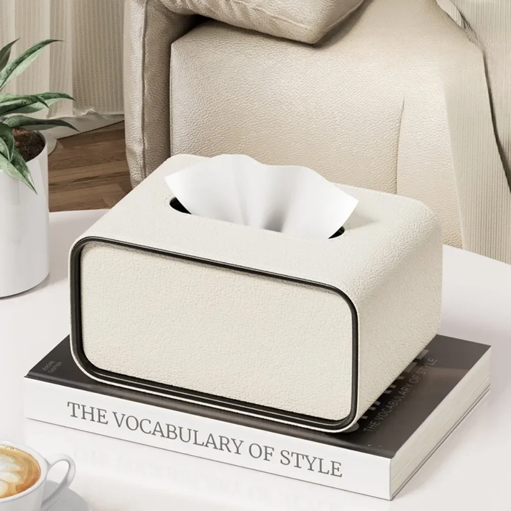 Leather Tissue Box Oval Light Luxury Leather Paper Organizer High-end Creative Living Room Bedroom Desktop Napkin Storage Box