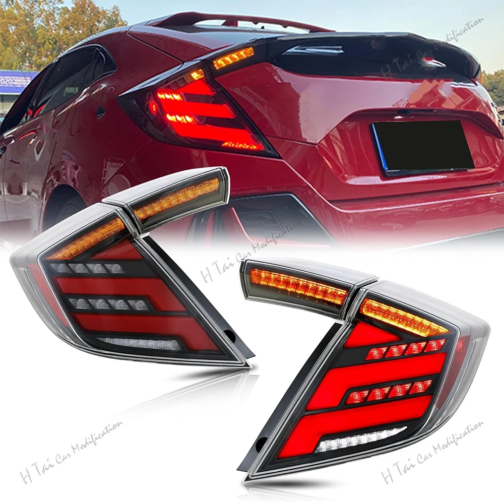 

Пара светодиодных задних фонарей для Honda Civic 10-го поколения хэтчбека типа R FK7 FK8 2016-2022, задние фонари, задние фонари, автомобильные задние фонари в сборе