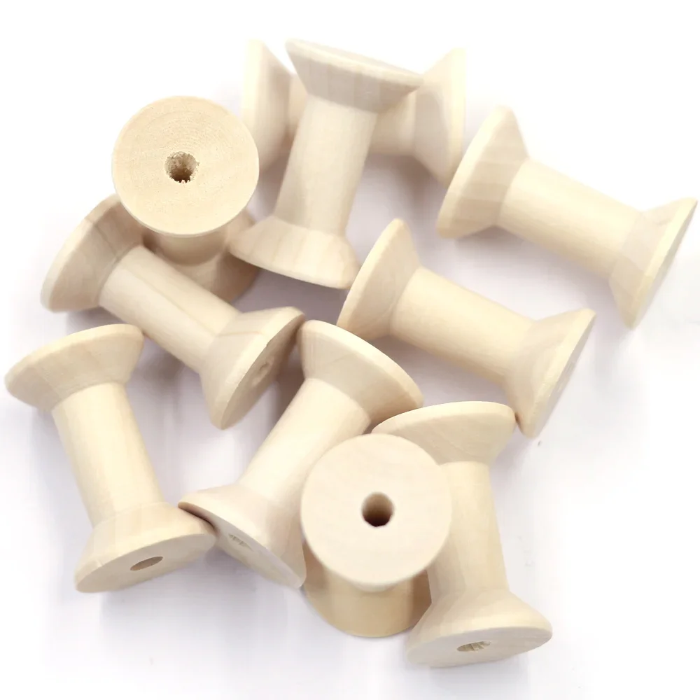 

50Pcs Empty Spools Wooden Thread Wood Natural Color Sewing Ribbon Textile Yarn Needlework DIY Findings 47x31mm