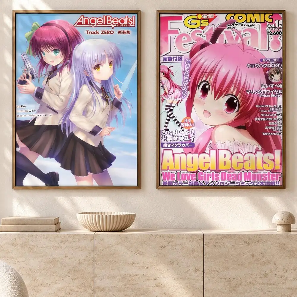 Legendary Anime Angel Beats! Poster Art  Self-Adhesive No Glue Dorm Wall  Waterproof Coffee House Art Sticker