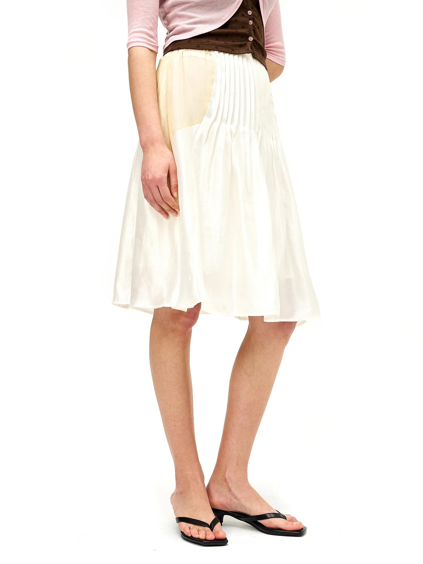 

WONESDUTY Sequin Half-length Pleated Silk Georgette Skirt Vintage A-line Summer Holiday Midi Skirt Women's Fashion