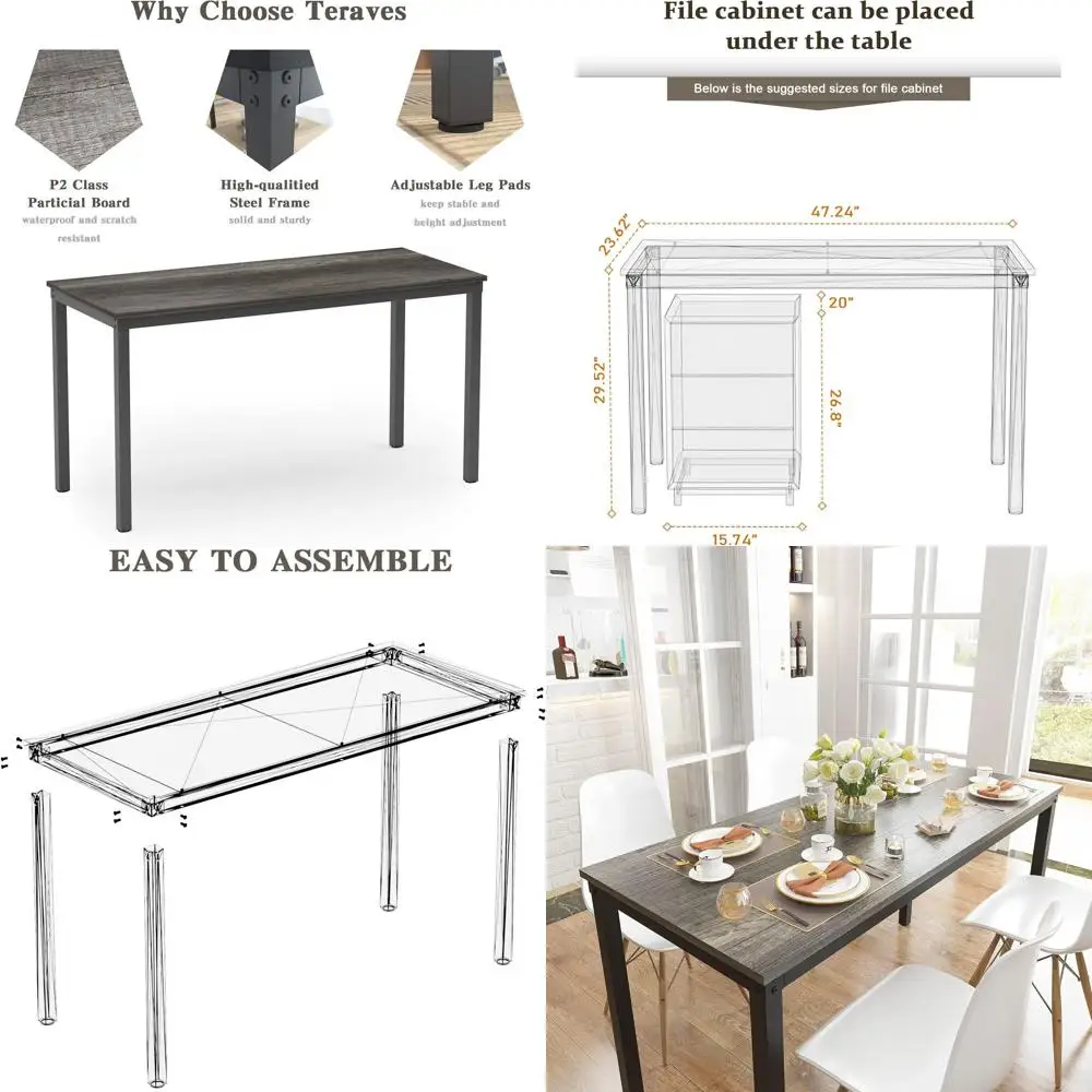 

Sturdy Black Oak Home Office Desk, 47.24 Writing Workstation with Dining Table Function