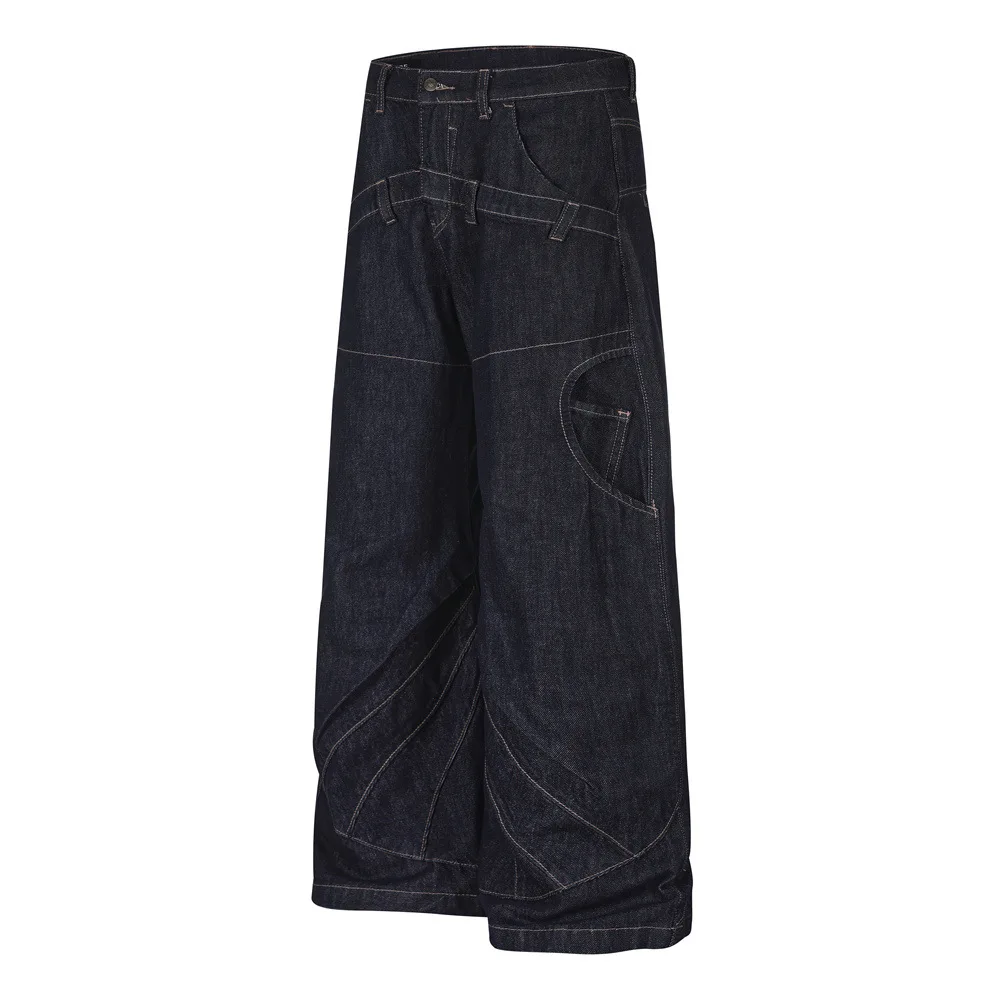 MWJLPWQ Heavy-Duty Deconstructed Men's Jeans High Street Fashion Design Contrast Stitching Loose Wide-Leg Trousers Autumn 17560