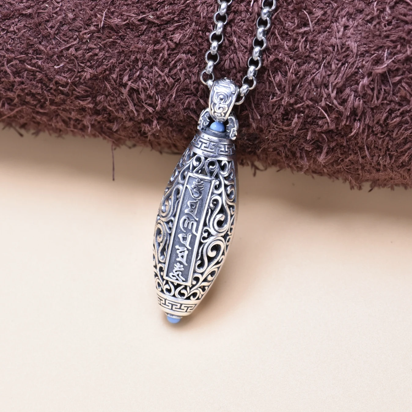 925 sterling silver six-word mantra Road pendant men's and women's necklaces vintage lucky pendant female silver jewelry fashion