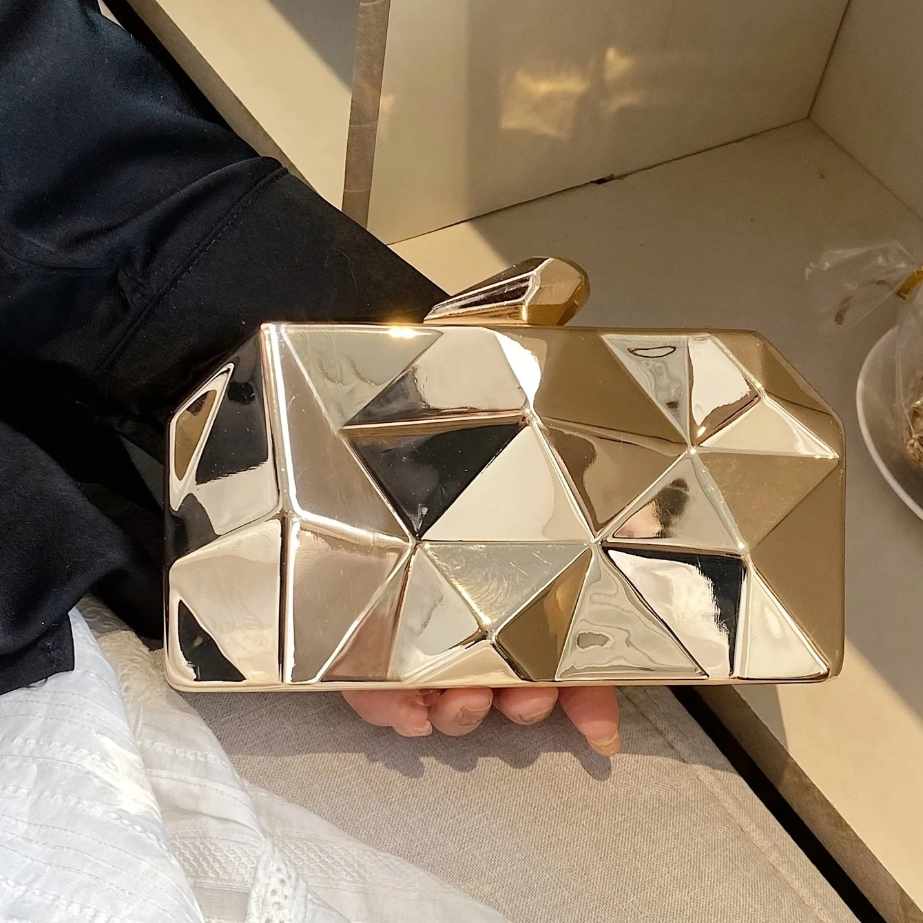 Elegant Mini Evening Bag, Shiny Geometric Box Bag, Classic Bright Clutch Dinner Bag For Carnaval Use