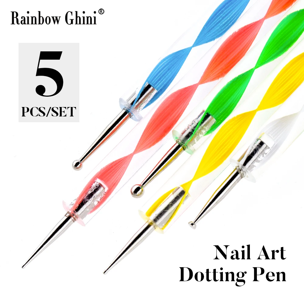 Aiguille à points à Double extrémité, outil d'art des ongles, brosse de peinture des ongles, stylo à points de beauté, ensemble multicolore, Salon longue durée, 5 pièces