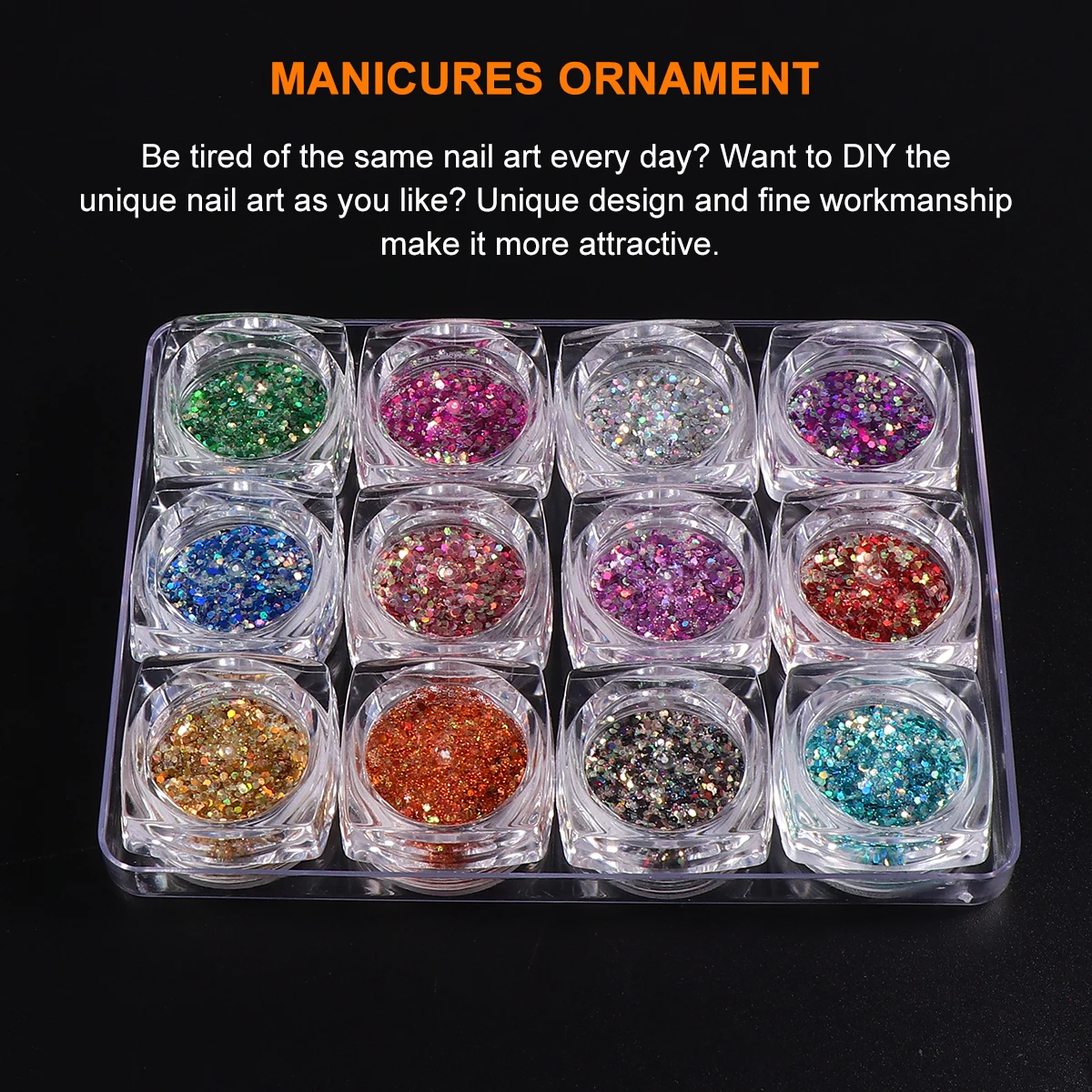 12pcs Sequin Glitter Set Art Supplies For Natural Artificial Nails Diy Manicures Decoration Women Ladies Gift Nail Stickers