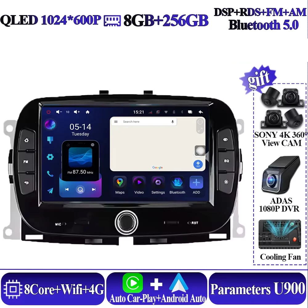 Android 16 Draadloze Carplay Voor FIAT 500 2016 2017 2018 2019 Intelligent Systeem 8 core Auto Multimedia Speler 5G Touch display