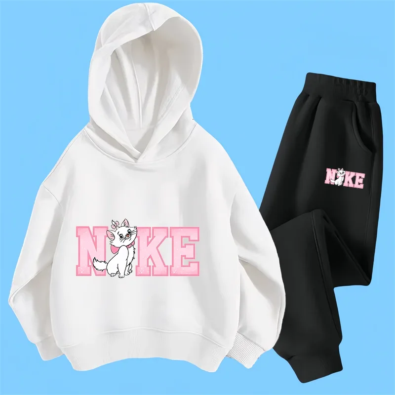 2024 The Aristocats Marie Cat Kids Sportswear Suits Girls Boys Casual Thin Hoodie Pants Teen Chilren Outerwear Clothing Sets