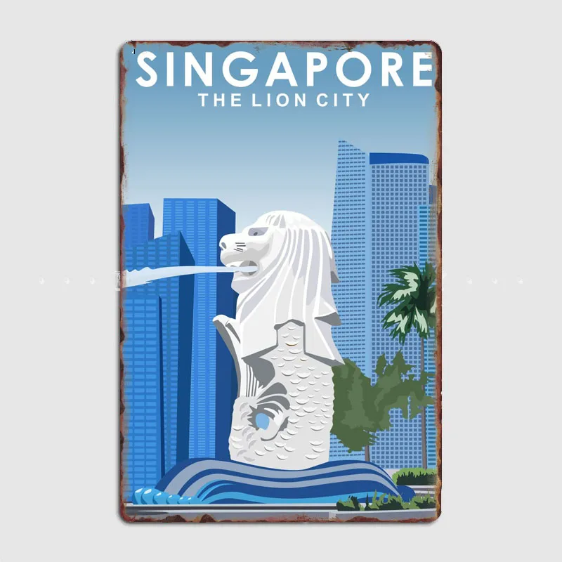 Tourist Attraction Singapore Travel Poster Wall Art Metal Painting Vintage Garden Tin Sign Home Decor Room Decoration