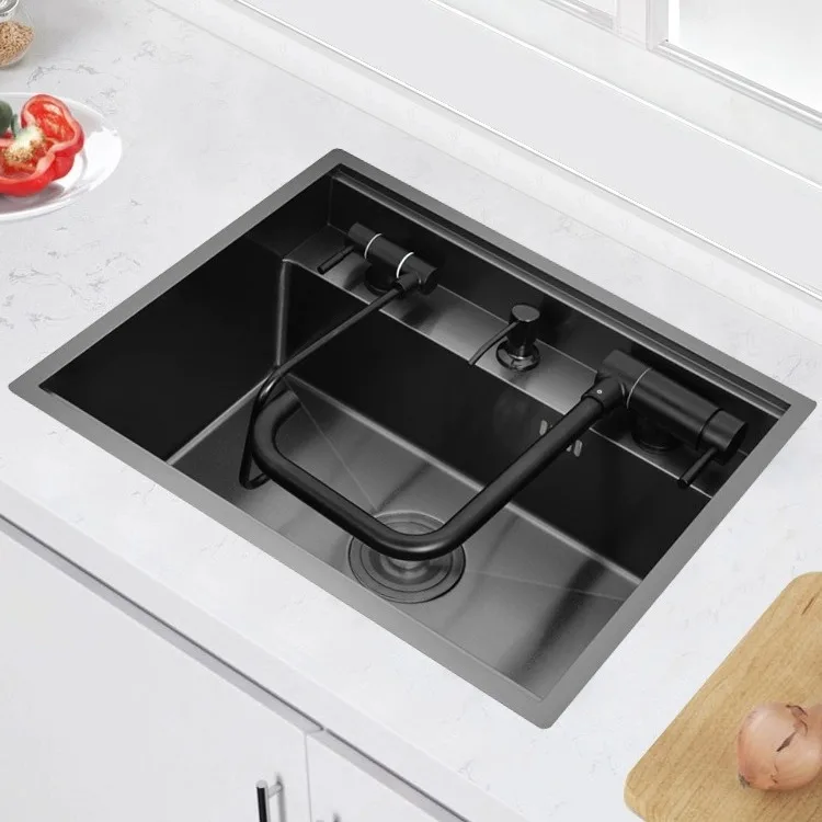 

Kitchen bar hidden sink, nano black stainless steel sink