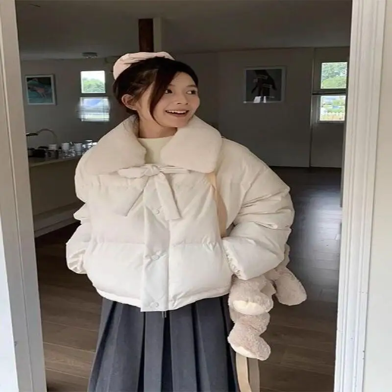 

Women's Autumn Winter Cotton Padded Jacket Outdoor Daily Wear Korean Style Fashion White 2025 New Design Loose Thick Cotton Coat