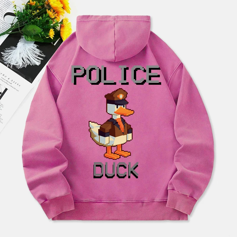 Police Duck Washed Hoodies Women Cartoons Prints Cotton Pullovers Comfortable Pocket Oversized Hooded Fashion Womans Clothes