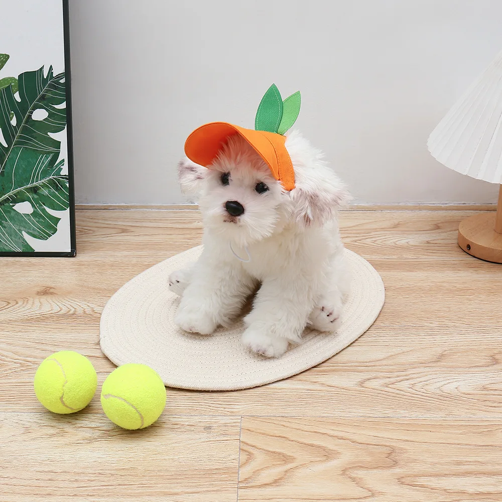 New Pet Hats Orange Shaped Dog Hats Sunshade and Sunscreen Strap Dogs Hat Dog Accessories Dog Helmet Hat for Rabbit