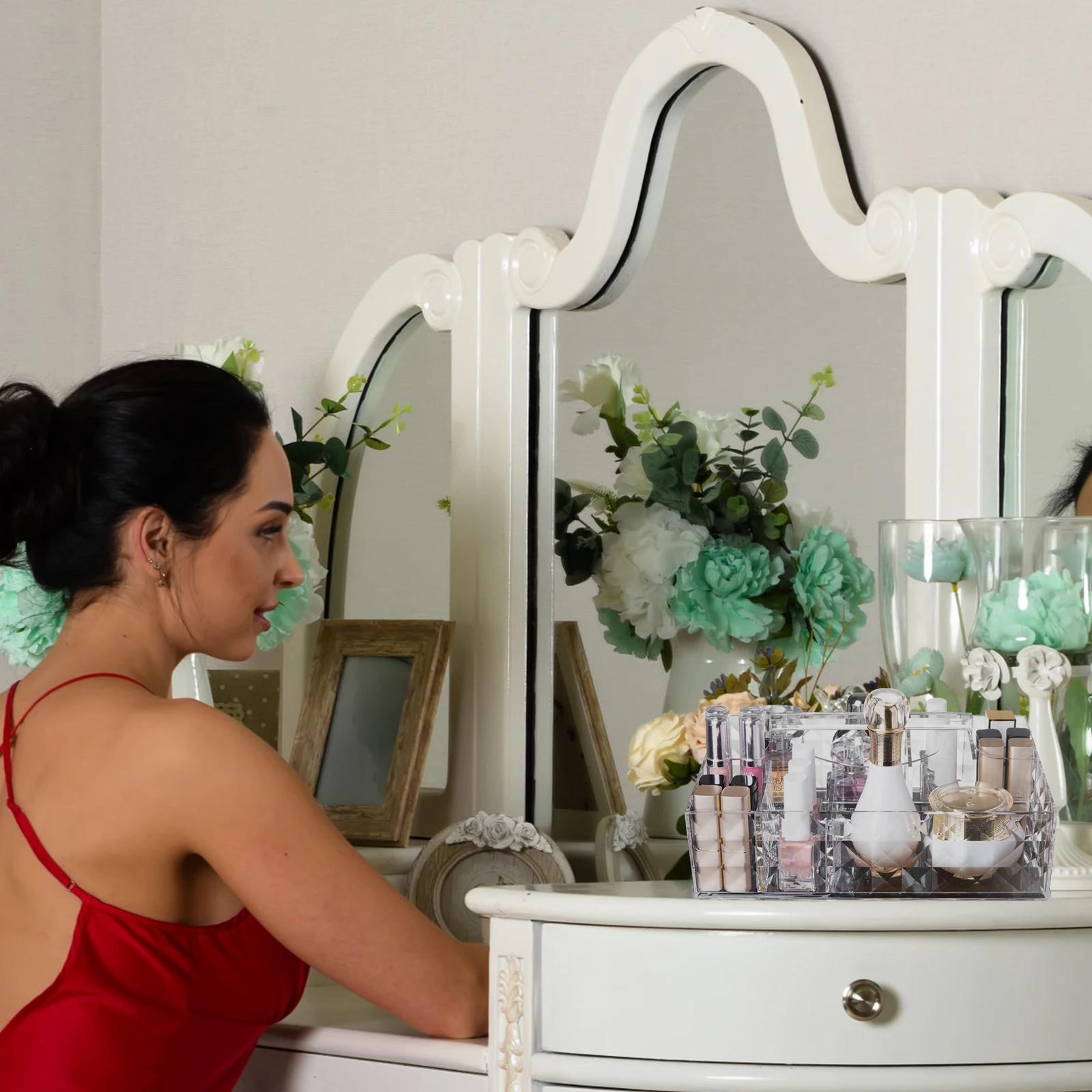 

Storage Makeup Box ganizer Desktop Container Plastic Home Office Case Brush Holder Multi Grid