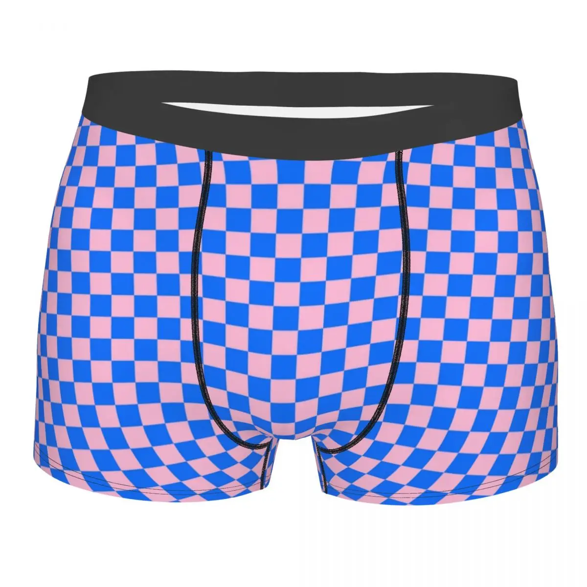 Custom Cotton Candy Pink And Brandeis Blue Checkerboard Plaid Underwear Men Breathbale Boxer Briefs