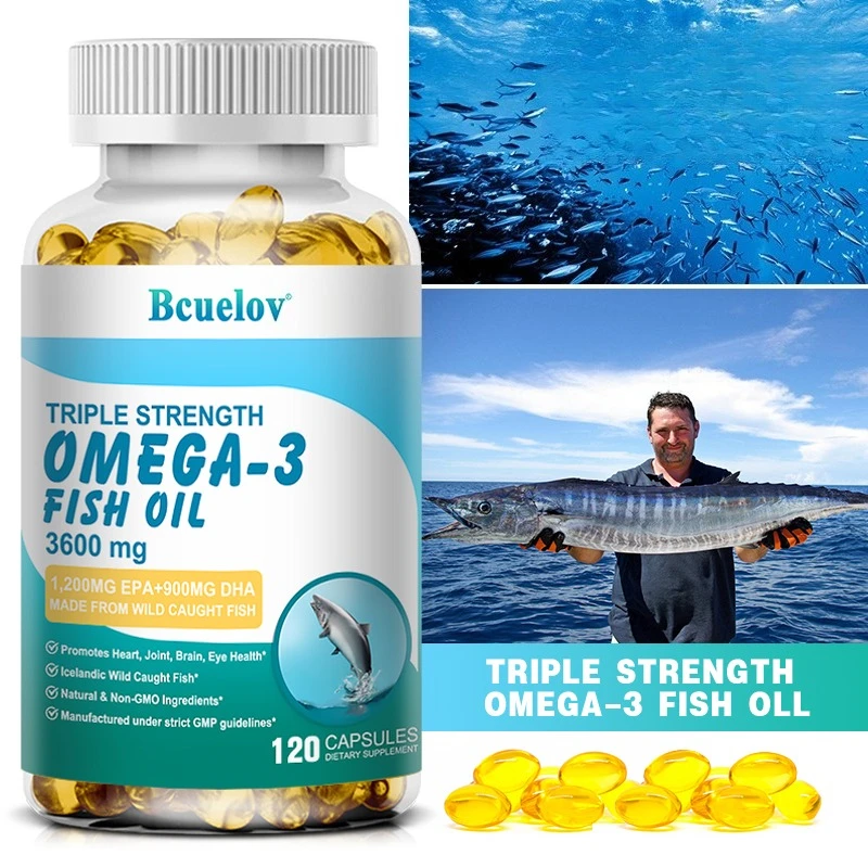 Omega 3 Fish Oil Supplement - 3600mg Per Serving, 1200mg EPA & 900mg DHA, Support for Heart & Brain Health, NON-GMO Capsules