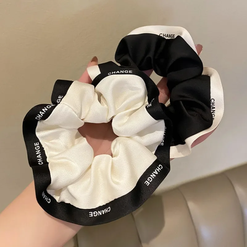 2024 French Elegant Korean Style Fashion Letter Ribbon Edge Elastic Scrunchies Satin Hair Ties Scrunchi for Women Girls