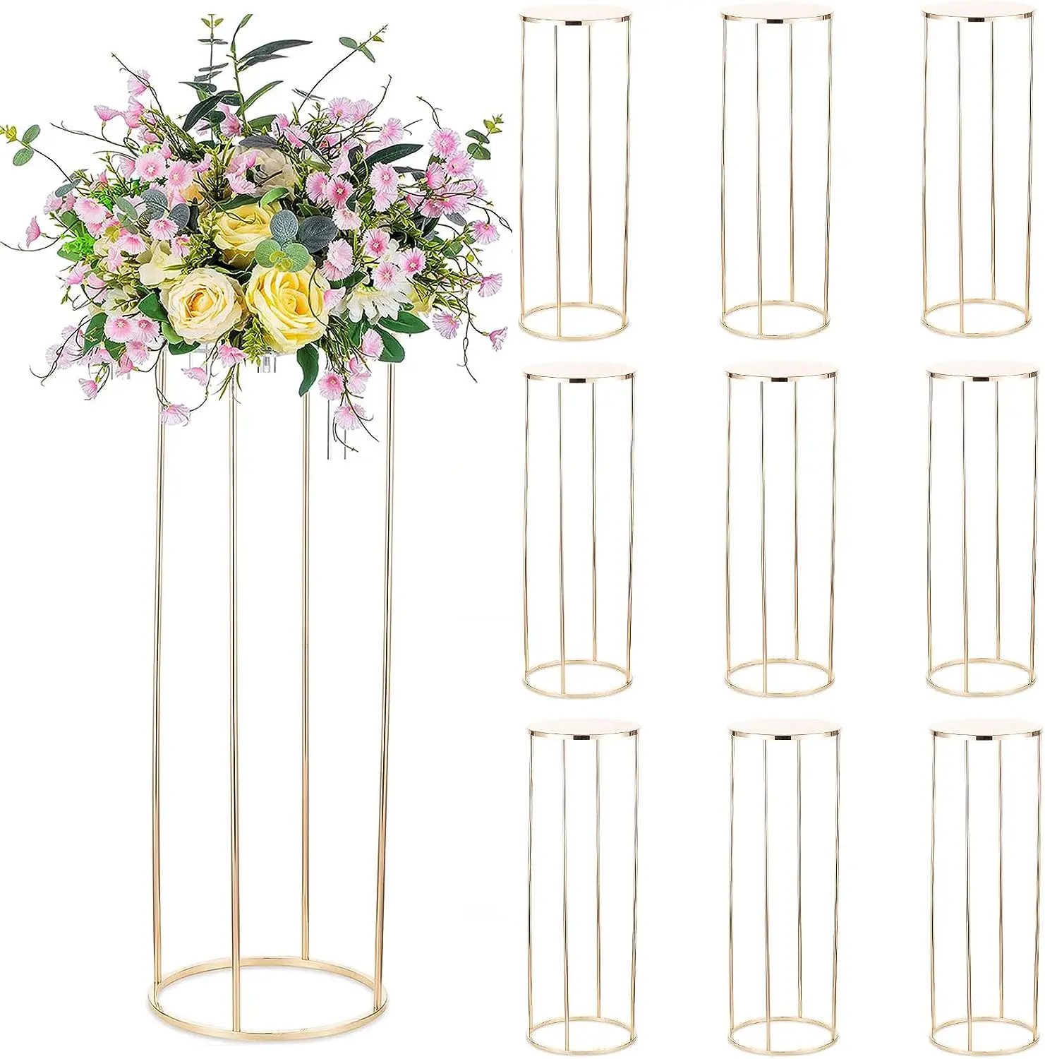 

Gold Metal Flower Stand for Wedding Table - Floor Vase Stands for Road Leads Tall Tabletop Centerpiece for Party