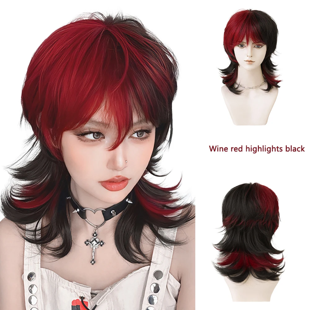 High-Quality Blue Mullet Synthetic Hair With Bangs, Suitable For Women'S Daily Party Anime Role-Playing Lolita Wolf Tail Wig
