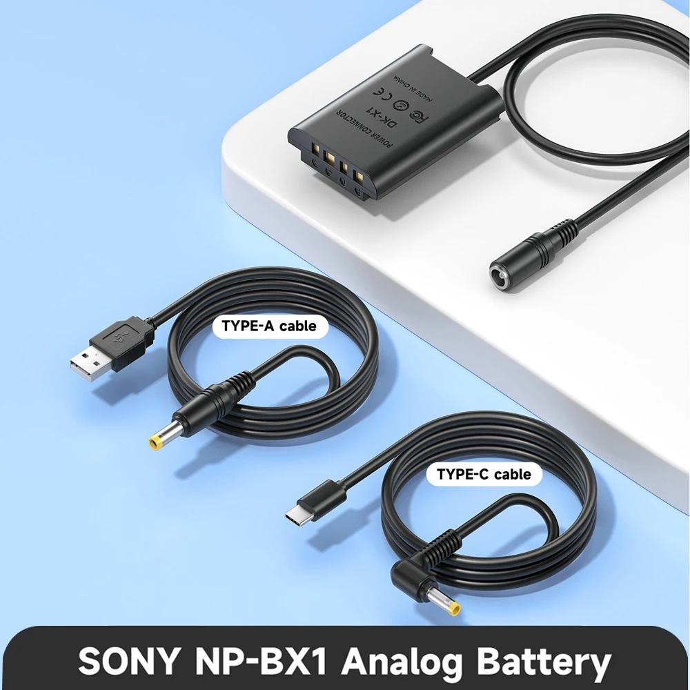 NP-BX1 DK-X1 NPBX1 Dummy Battery with USB-A/Type-C Connector Cable for Sony ZV-1 RX! RX100 H400 HDR-MV1 FDR-X3000 HDR-AS300 AS50
