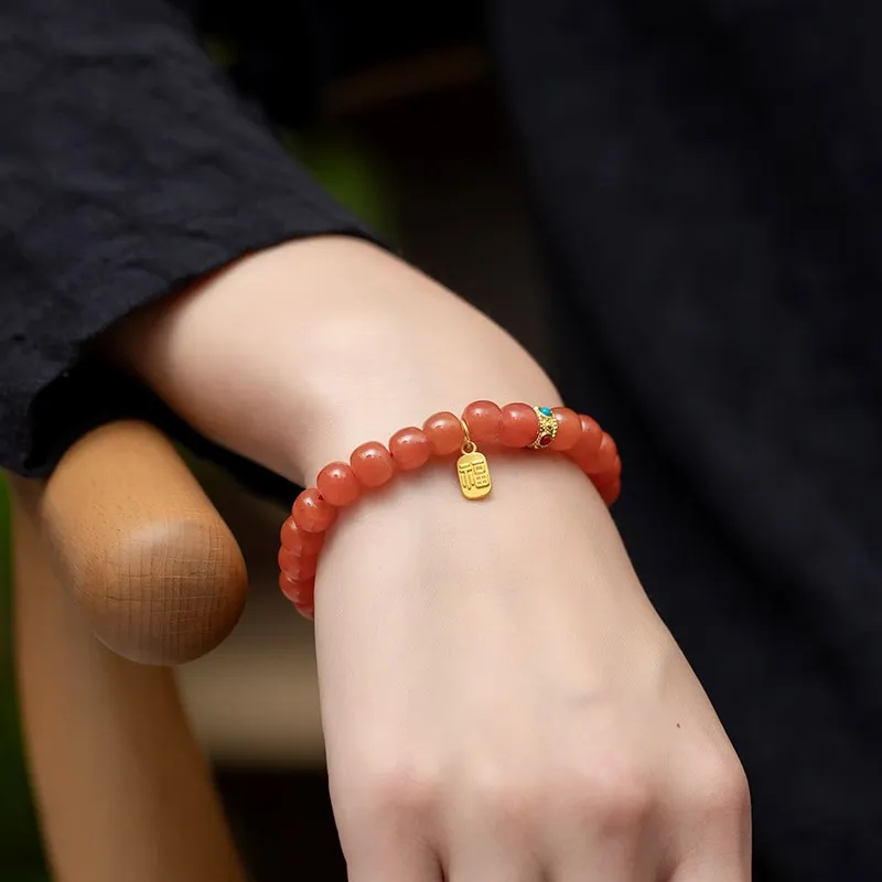 Pulsera de ágata roja del sur de cereza Natural para mujer, bricolaje Original, Simple y fresca, versátil, 6x7mm