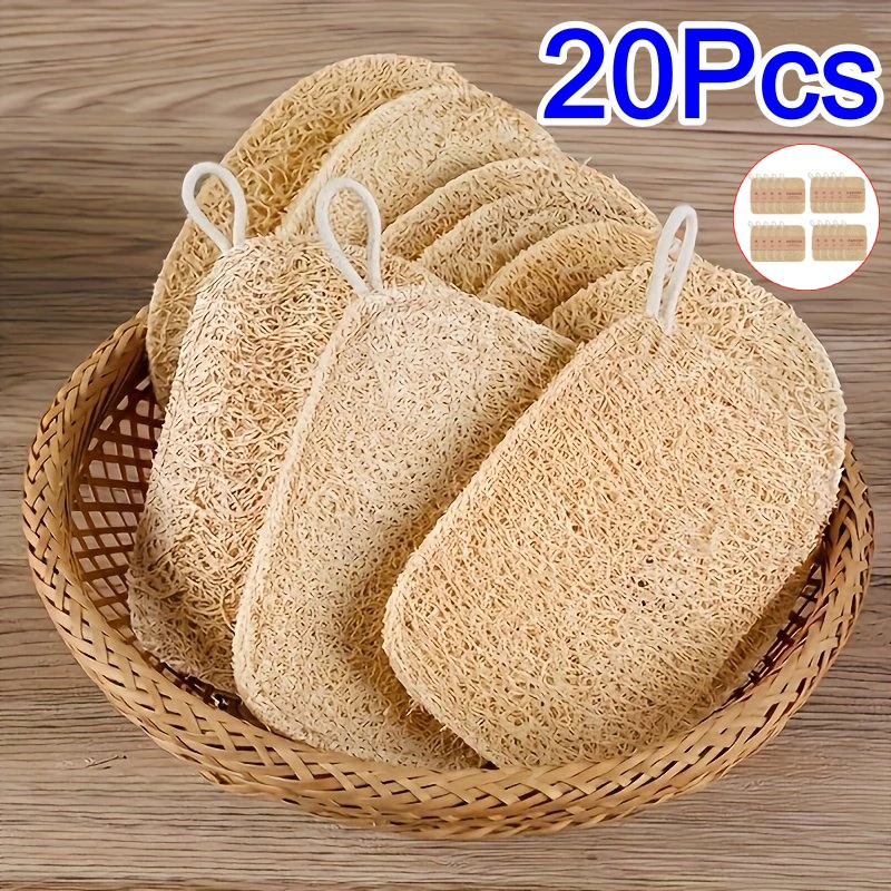 20/10/5/3/1pcs Natural Loofah Exfoliating Sponges - Gentle Body Scrubber for Shower & Bath, Bamboo Fiber Cleaning Pads